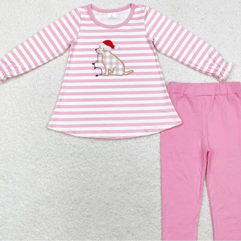 Pink Striped Kids matching Christmas Set